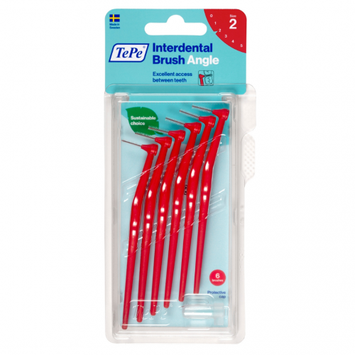 TePe Interdental Brush Angle Μεσοδόντια Οδοντόβουρτσα Κόκκινη 0.5mm Μέγεθος 2, 6 τεμάχια